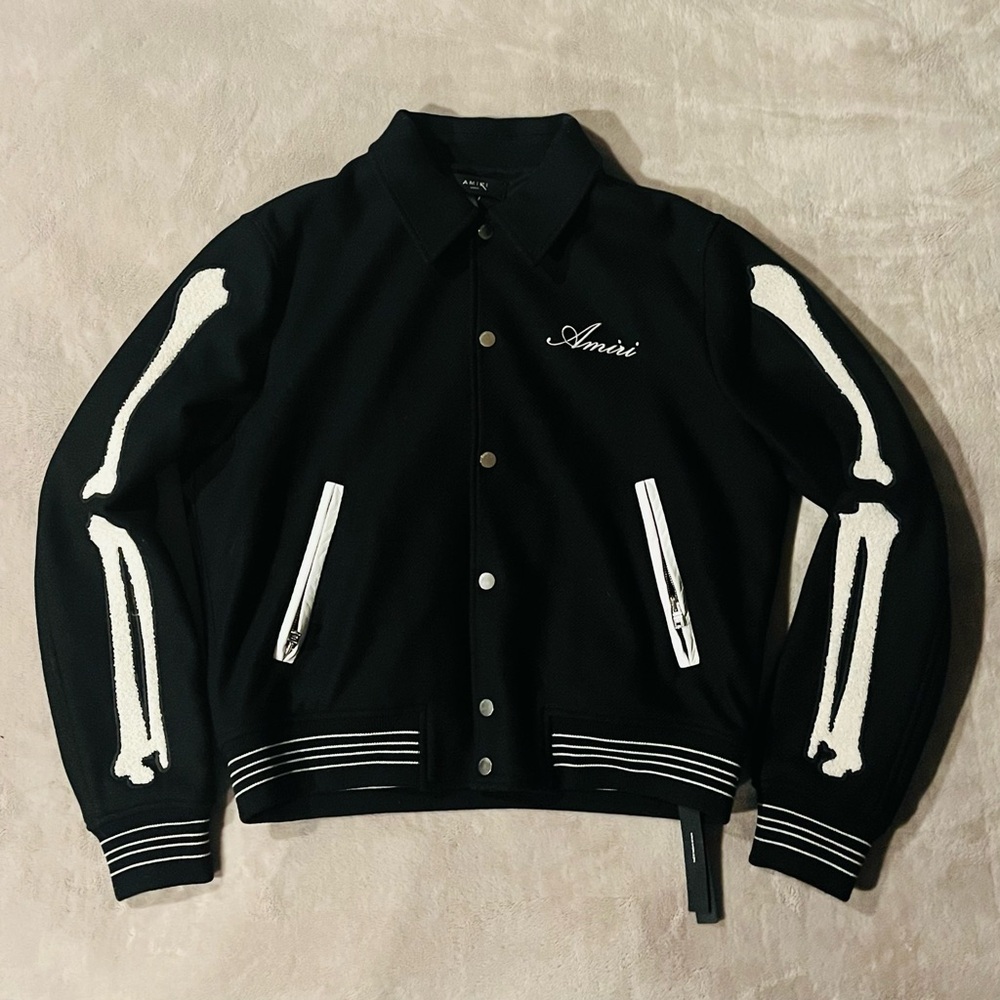 AMIRI Bones Black Wool Varsity Jacket Men’s Size Large